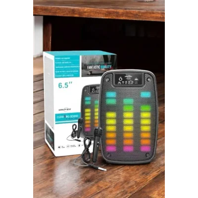 BUĞZ Kablosuz Bluetooth Hoparlör Taşınabilir 6.5 inç LED Işık Kareoke - BUĞZ