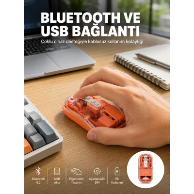 BUĞZ Kablosuz Bluetooth Mouse Şık ve Sessiz Ofis Tasarımı Yeni Nesil