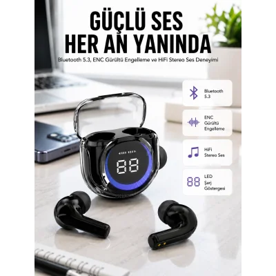 BUĞZ Kablosuz Dijital Göstergeli Powerbanklı IOS ve  Android Uyumlu Gaming Kulaklık