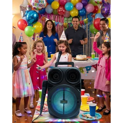 BUĞZ Kablosuz Karaoke Hoparlör Mikrofonlu RGB Işıklı Bluetooth Speaker USB TF Kart Destekli