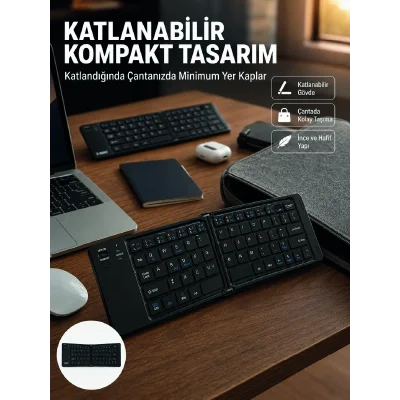 BUĞZ Kablosuz Katlanabilir Bluetooth Klavye Telefon Tablet Bilgisayar Uyumlu