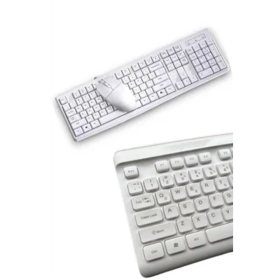  Kablosuz Klavye Mouse Seti Beyaz Q Klavye Tüm Cihazlara Uyumlu