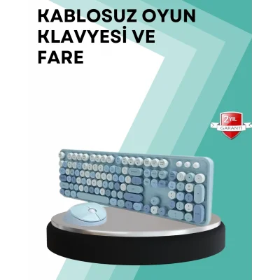 BUĞZ Kablosuz Klavye ve Mouse Seti – Sessiz Tuş, Retro Tasarım