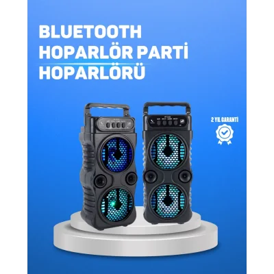 BUĞZ Kablosuz LED Işıklı Bluetooth Hoparlör – FM Radyolu, Mikrofon Girişli
