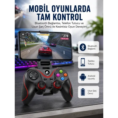 BUĞZ Kablosuz Oyun Kolu Bluetooth Joystick Gamepad Android Uyumlu