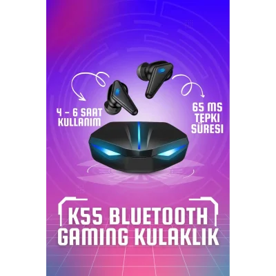 BUĞZ Kablosuz Oyuncu Kulak İçi Kulaklığı, Düşük Gecikmeli, Mikrofon ve RGB Aydınlatmalı, Siyah