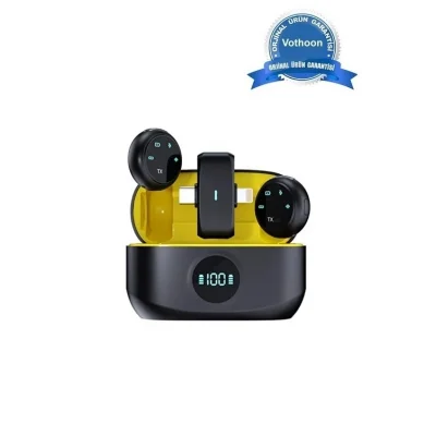 BUĞZ Kablosuz Profesyonel İkili Yayın Yaka Mikrofonu Şarj Kutu Mıknatıslı Typce Lightning Çıkış Mikrofon