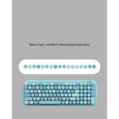 BUĞZ Kablosuz Retro Klavye ve Mouse Seti – 104 Tuşlu Sevimli Tasarım - BUĞZ