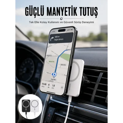 BUĞZ Kablosuz Şarj Aleti Magsafe Araç Içi Manyetik Şarj 15W İOS Uyumlu Yeni Nesil