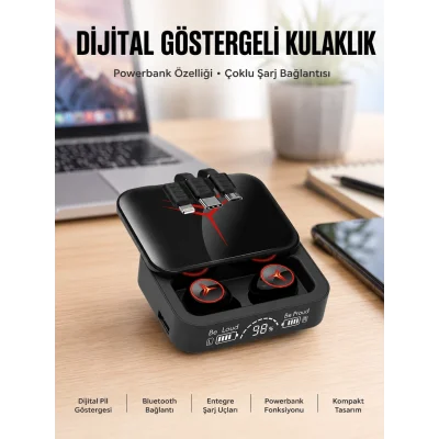 BUĞZ Kablosuz Şarj Göstergeli Powerbank Özellikli Bluetooth Kulaklık Çağrı Cevaplayabilen Yeni Nesil