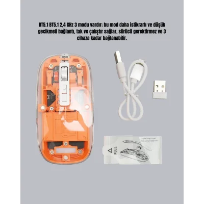 BUĞZ Kablosuz, Sessiz, Ergonomik ve Şarjlı Fare - Gelişmiş Çoklu Cihaz Desteği - BUĞZ