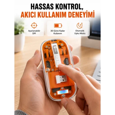 BUĞZ Kablosuz, Sessiz, Ergonomik ve Şarjlı Fare - Gelişmiş Çoklu Cihaz Desteği Yeni Nesil