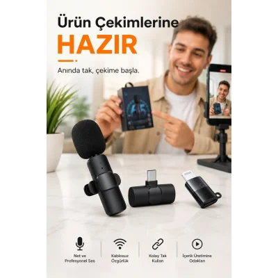 BUĞZ Kablosuz Yaka Mikrofonu USB-C Lightning Uyumlu Tak Çalıştır Telefon Video Ses Kayıt Seti