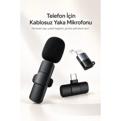 BUĞZ Kablosuz Yaka Mikrofonu USB-C ve Lightning Uyumlu Tak Çalıştır Telefon Kayıt Mikrofonu
