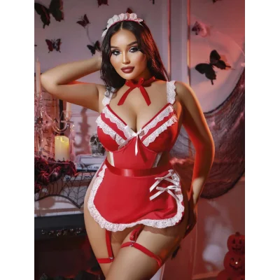 BUĞZ Kadın Büyük Beden Yılbaşı Özel Dantel Detaylı Fantezi Jartiyer Takımı 8012