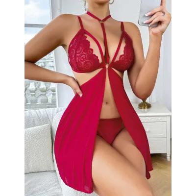 BUĞZ Kadın Kırmızı Fantezi Gecelik Tül  2164