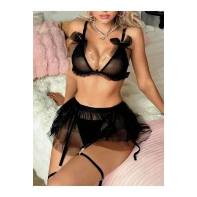 BUĞZ Kadın Siyah Zincir Detaylı Fantezi Kostüm 2198