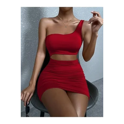 BUĞZ Kadın Tek Omuz Kesim Detaylı Büzgülü Fantezi Elbise 5078