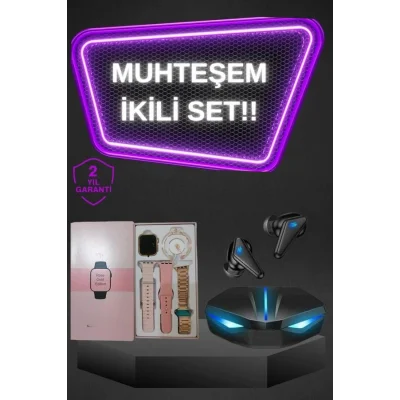 BUĞZ Kadınlar İçin Dokunmatik Ekran Akıllı Saat ve Gamer Kablosuz Bluetooth Kulaklık ANC Özelliği - BUĞZ