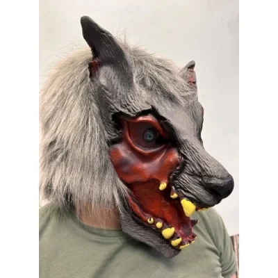 BUĞZ Kafaya Tam Geçmeli Lateks Dişli Ağzı Açık Kurt Maskesi
