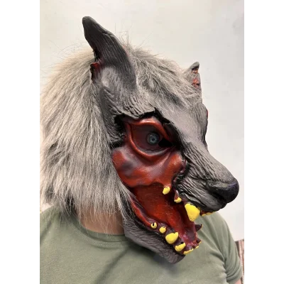  Kafaya Tam Geçmeli Lateks Dişli Ağzı Açık Kurt Maskesi