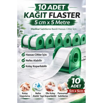 BUĞZ Kağıt Flaster 5 cm x 5 m 10 Adet Medikal Sabitleme Bandı Hassas Ciltler İçin