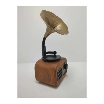 BUĞZ Kahverengi Nostaljik Tasarımlı Mini Bluetooth Radyo ve Hoparlör, Klasik Gramafon Görünümlü