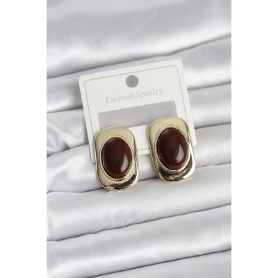 BUĞZ Kahverengi Renk Kare Model Vintage Kadın Küpe