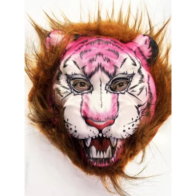 BUĞZ Kahverengi Saçlı Pembe Yüz Kurt Maske Kaplan Maske Mega Peluş 26 No