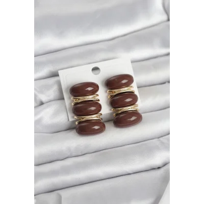 BUĞZ Kahverengi Vintage Model Gold Renk Kadın Küpe