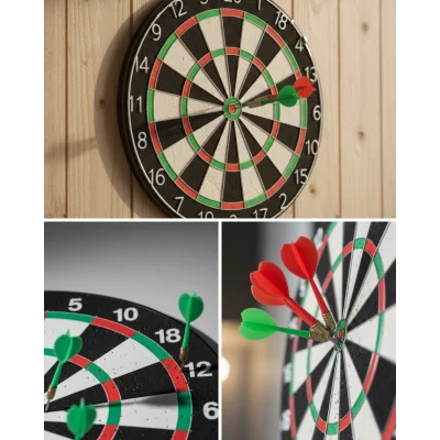 BUĞZ Kaliteli Ahşap Dart Tahtası 12 İnç 4 Adet Metal İğne Uçlu Ok