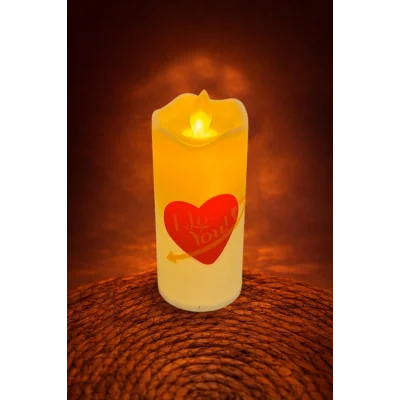BUĞZ Kalp I Love You Yazılı Işıklı Mum 12 cm
