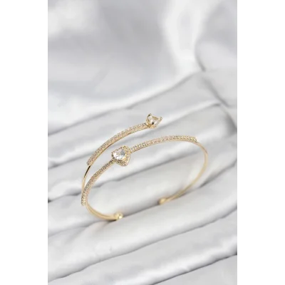 BUĞZ Kalp Model Pirinç Gold Renk Kadın Bileklik