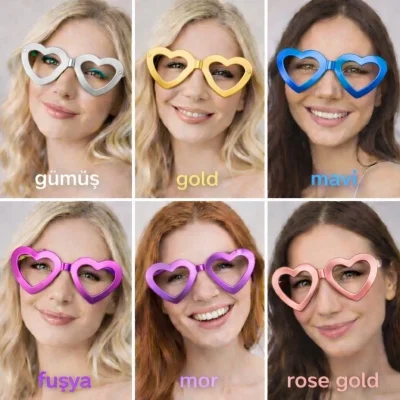 BUĞZ Kalp Şekilli Camsız Parti Gözlüğü 12 Adet – 6 Renk