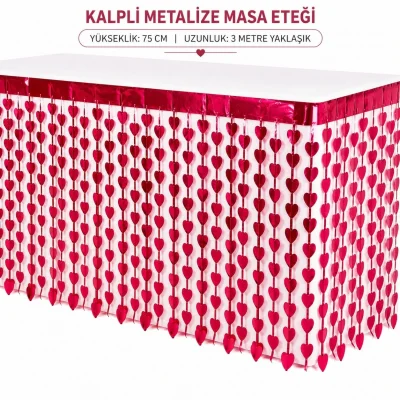 BUĞZ Kalpli Metalize Masa Eteği Kırmızı 75x300 cm