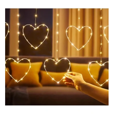 BUĞZ Kalpli Perde Led Işıklar, Sevgililer Günü Romantik Led Aydınlatma - Lisinya