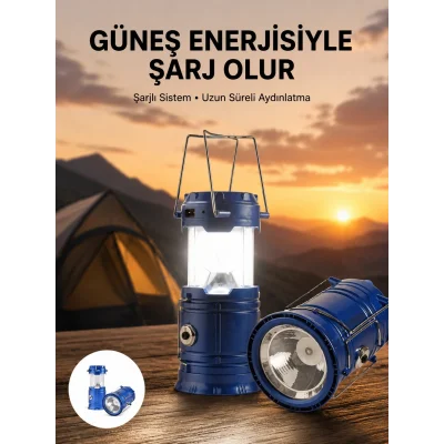 BUĞZ Kamp Feneri Şarj Edilebilir Güneş Enerjili Işıldak USB Şarjlı