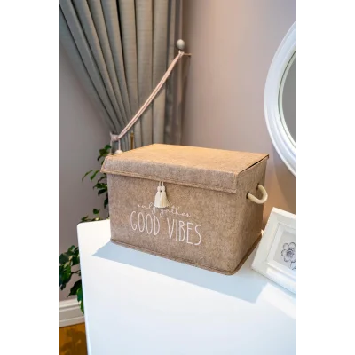  Kapaklı Püskül Detaylı Düzenleyici Çok Amaçlı Organizer Keçe Sepet (mini) - 03495