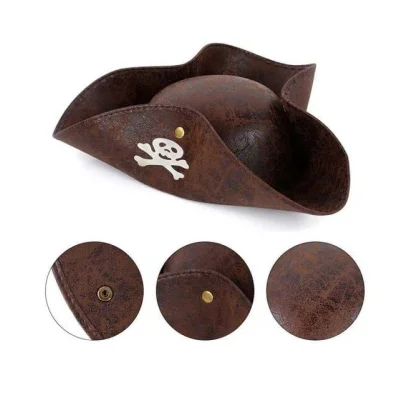BUĞZ Kaptan Jack Korsan Şapkası Vinleks Deri Denizci Korsan Şapkası