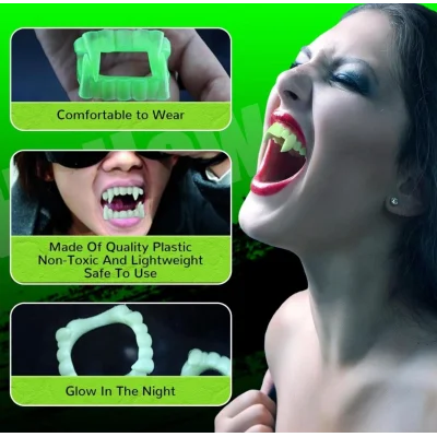 BUĞZ Karanlıkta Parlayan Fosforlu Çift Damak Takma Vampir Dişi