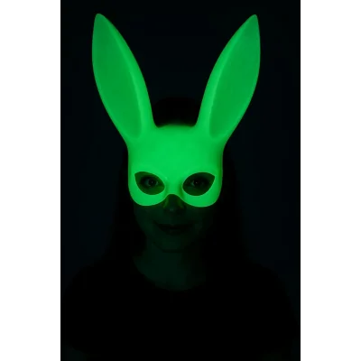 BUĞZ Karanlıkta Parlayan Fosforlu Tavşan Maskesi – Glow Bunny Masquerade Maske (32x22 cm)