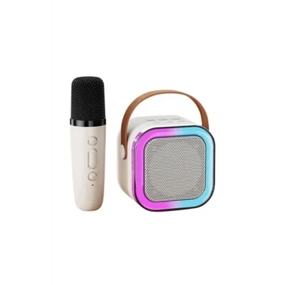 BUĞZ Karaoke Kablosuz Hoparlör Mikrofonlu Rgb Işıklı Bluetooth Speaker Tf Kart/usb Beyaz