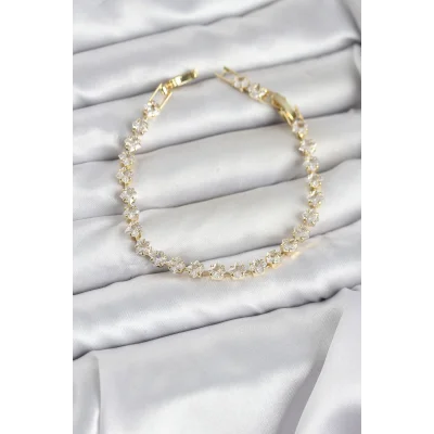 BUĞZ Kare Zirkon Taşlı Gold Renk Pirinç Su Yolu Kadın Bileklik