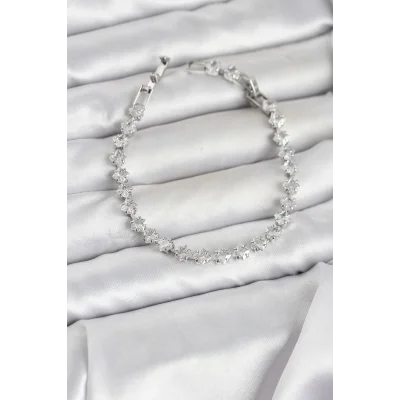 BUĞZ Kare Zirkon Taşlı Gümüş Renk Pirinç Su Yolu Kadın Bileklik