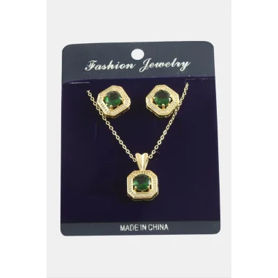 BUĞZ Kare Zirkon Taşlı Set Kolye