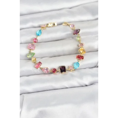 BUĞZ Karışık Renk Kristal Taşlı Kesimli Gümüş Renk Gema Kadın Bileklik