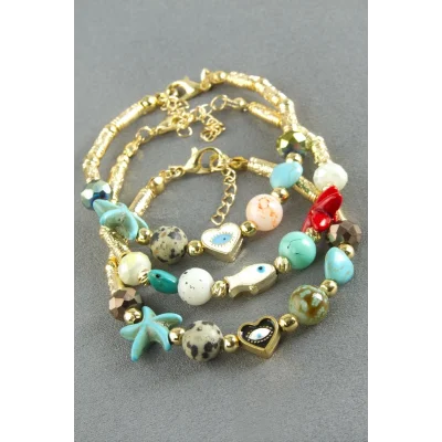 BUĞZ Karışık Turkuaz Taşlı Mineli Bileklik