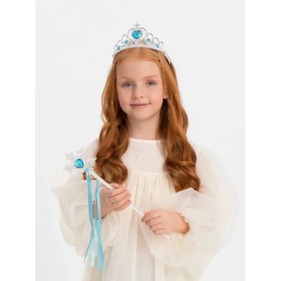 BUĞZ Karlar Ülkesi Elsa Mavi Kalp Tacı Ve Kar Temalı Asa Seti - Lisinya