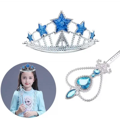  Karlar Ülkesi Elsa Yıldız Mavi Taç ve Elsa Asa Seti 2 Parça