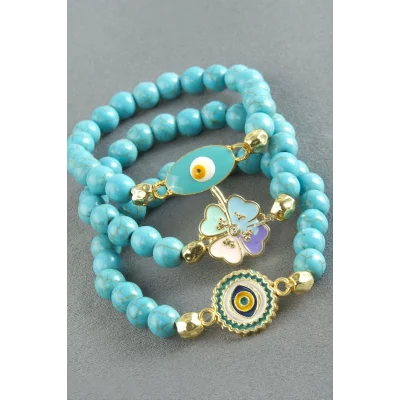 BUĞZ Karşık Figürlü Turkuaz Doğaltaş Bileklik